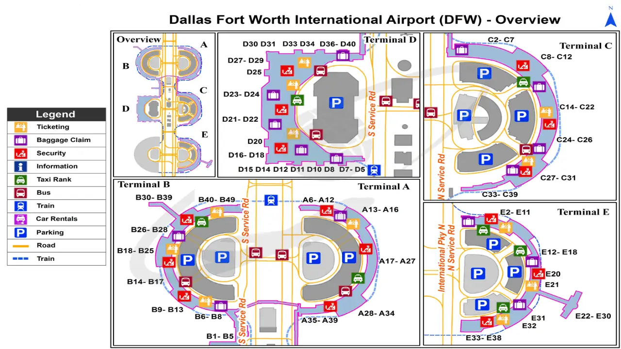 DFW Airport Map- Dallas Fort Worth Terminal Layouts & Gate Information